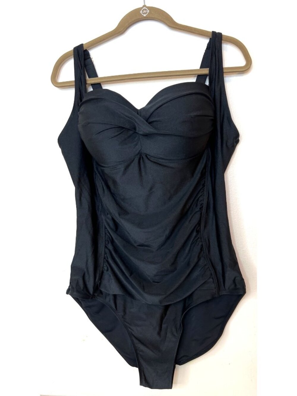 NEW Betsy Johnson Black Women’s One Piece Swimsuit Bandeau Ruching Size 3X Plus